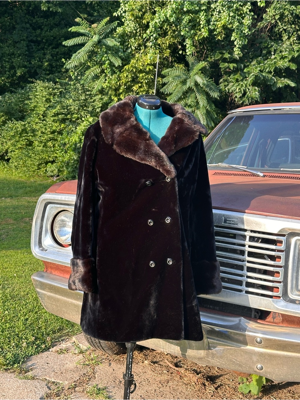Vintage Borgazia by Dubrowsky & Joseph Black Faux Fur Coat | Double Breasted | L